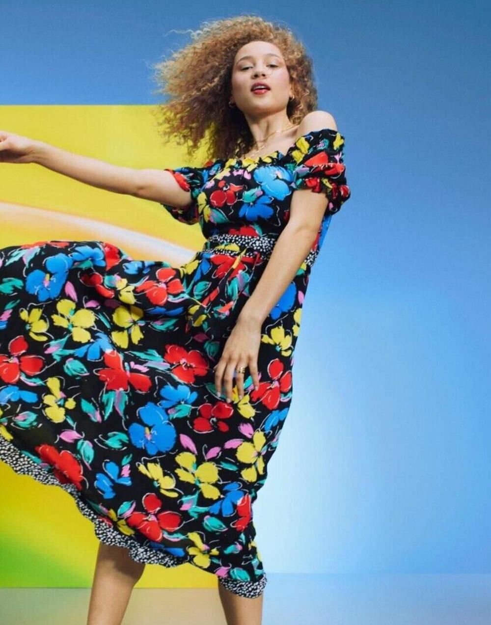 RIXO For Target Black Floral Off the Shoulder Puff Sleeve Maxi Dress NWT